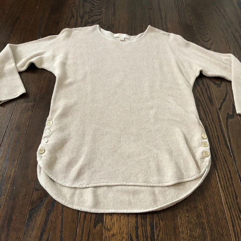 Michael Kors Women’s M Beige Waffle Knit Dolman Long-Sleeve Tunic Sweater - EUC!